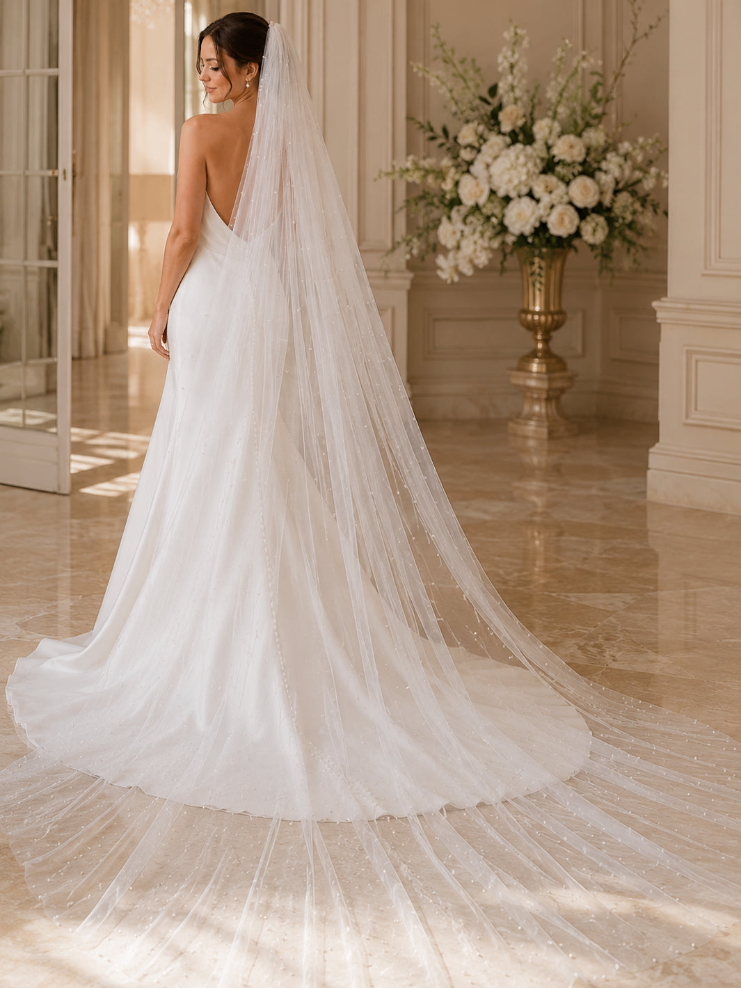 Bride wearing 3m cathedral length veil