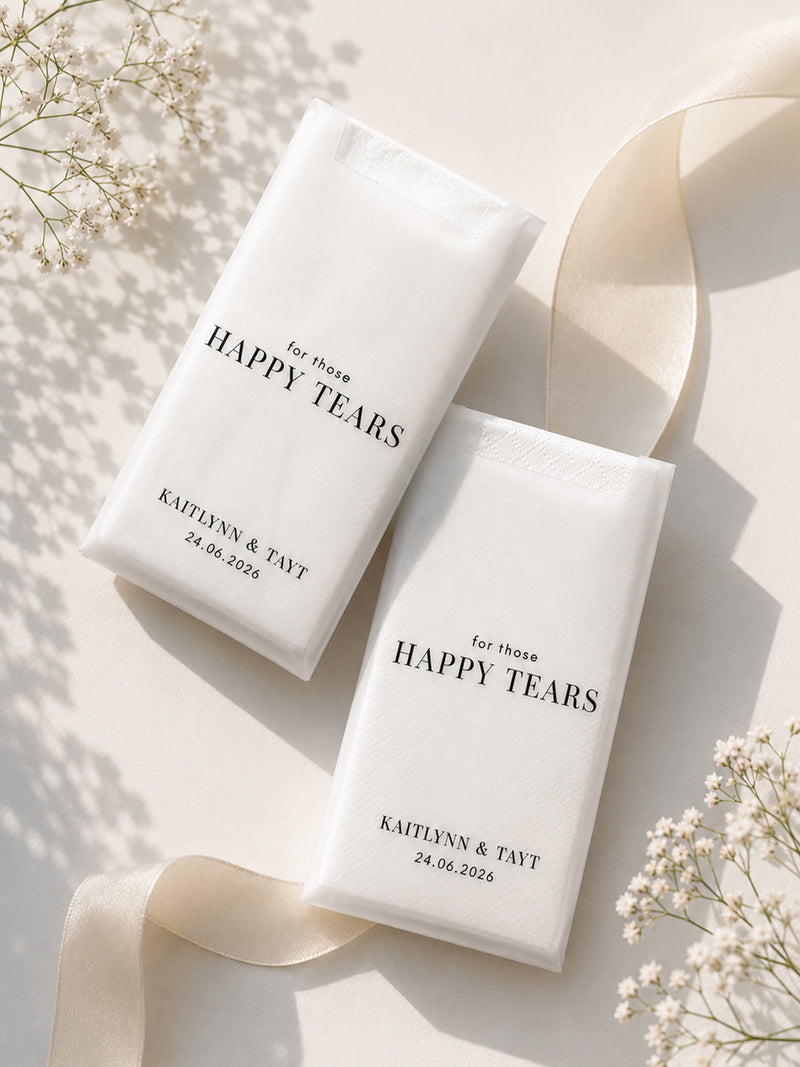 Personalised Happy Tears Wedding Tissue Packs - Pack of 10