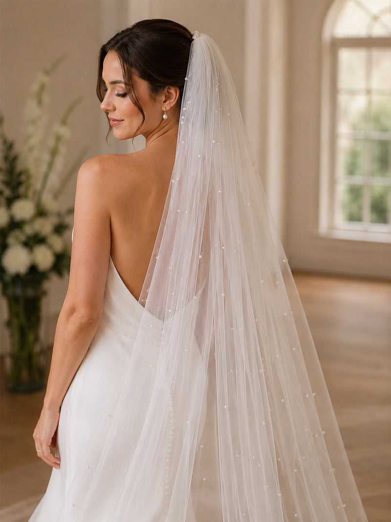 Pearl Cathedral Wedding Veil with Comb – 3m