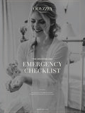 Ôdyzzey wedding day emergency checklist cover, a bride in a robe getting ready